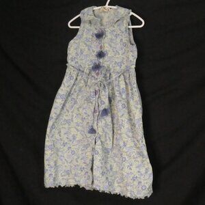 CORNELLOKI | size 3/4 | Vintage Inspired Floral Button-Up Dress | Blue Pom-Poms